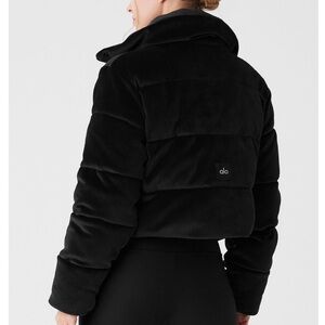 ALO Black Ribbed Velour Puffer Jacket